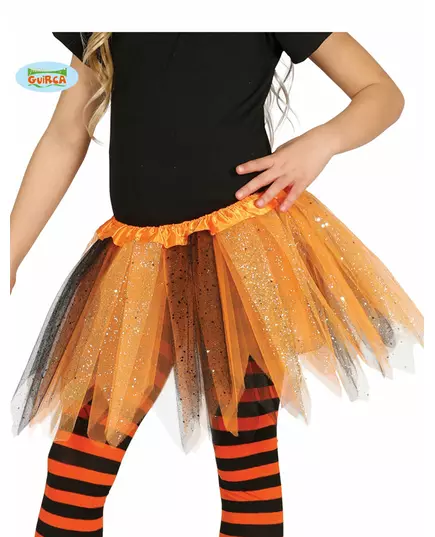 Tvåfärgad svart och orange paljett-tutu flicka