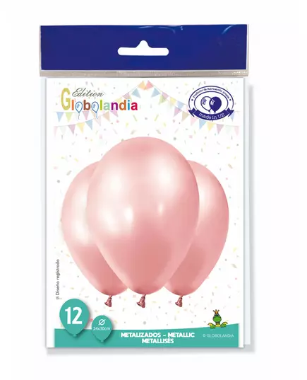 12 roséguldfärgade metalliska ballonger 28 cm