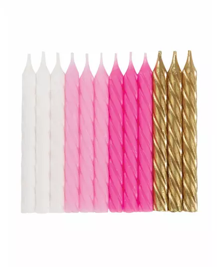 24 spiralformade födelsedagsljus rosa, vita och guldfärgade 7 cm