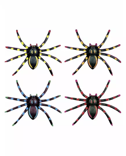 4 fluorescerande spindlar Halloween 7,5 cm