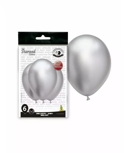 6 satinblanka latexballonger silver 31 x 39 cm