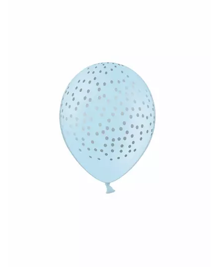 6 ljusblå latexballonger med silverprickar 30 cm