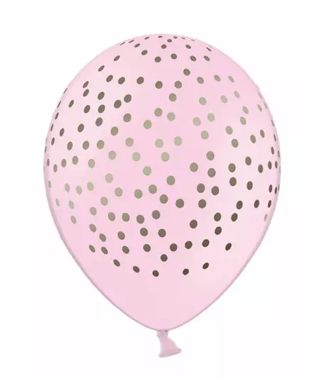 6 Ljusrosa latexballonger med gyllene prickar 30 cm