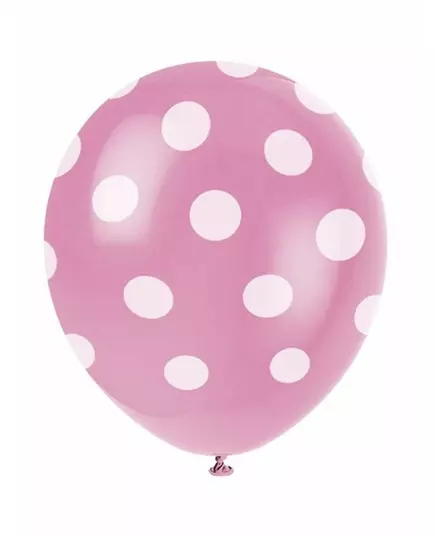 6 rosa latexballonger med vita prickar 30 cm