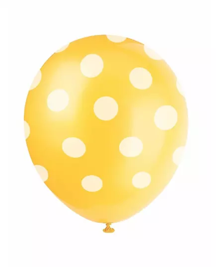 6 gula latexballonger med vita prickar 30 cm