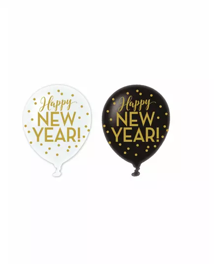6 gyllene latexballonger Happy New Year 30 cm