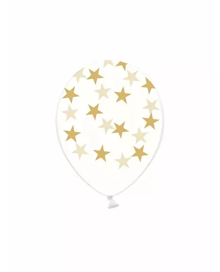 6 transparenta latexballonger med gyllene stjärnor 30 cm