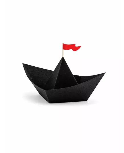 6 svarta origamipappersbåtar med piratmotiv 19 x 10 x 14 cm