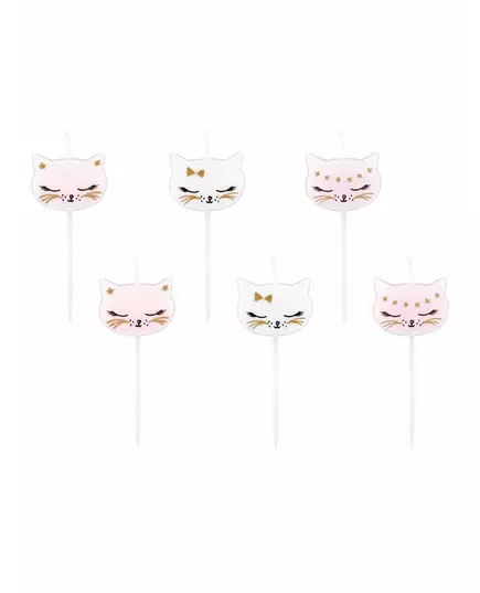 6 vita och rosa födelsedagsljus med kattungar 2 cm