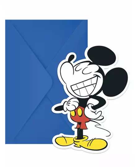 6 retro Mickey™-inbjudningskort och kuvert