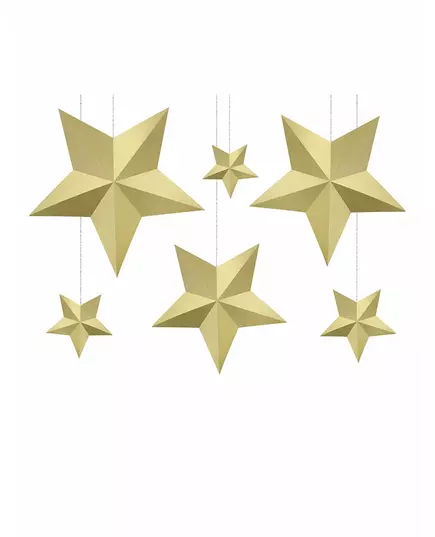 6 gyllene 3D-stjärnor att hänga upp jul
