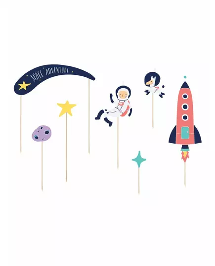 7 cake toppers i kartong space adventure 9,5–24,5 cm