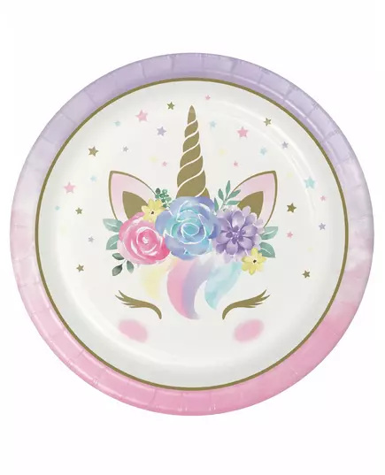 8 vita papperstallrikar fé-unikorn 23 cm