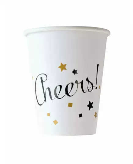 8 pappmuggar Happy New Year gyllene 250 ml
