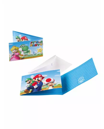 8 inbjudningskort och kuvert Super Mario ™