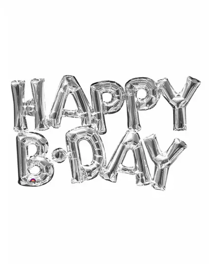 Happy Birthday-ballong med bokstäver, silver, 76 cm