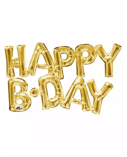 Guldfärgad aluminiumballong med bokstäverna Happy Birthday