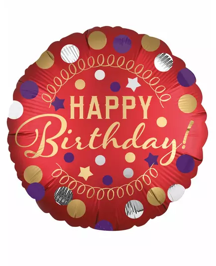 Happy Birthday-satinballong i röd aluminium 45 cm