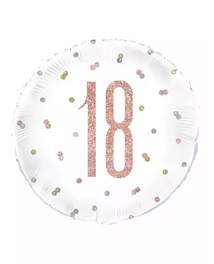Vit och rosa glittrig aluminiumballong med siffran 18 45 cm