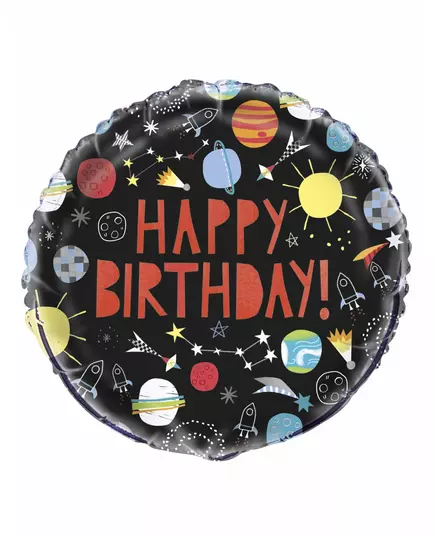 Happy Birthday-ballong i aluminium, universum, svart, 45 cm