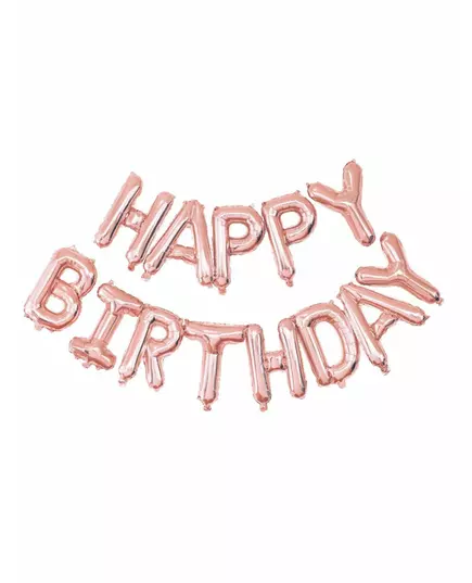 Roséguldfärgade aluminiumballonger Happy Birthday, 305 x 35 cm