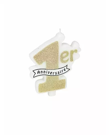 Glittrigt champagnefärgat 1-årsljus 10 x 8 cm
