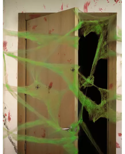 Grönt spindelnät med spindlar 20 g Halloween