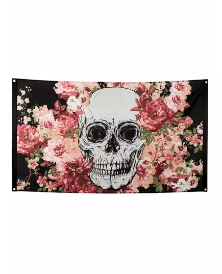 Svart flagga med blommigt skelett 90 x 150 cm