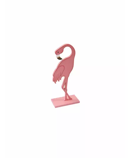 Rosa flamingo i trä på rosa sockel 15 cm