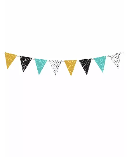 Vimpelgirlang i kartong med vita prickar 1,3 m x 14 cm