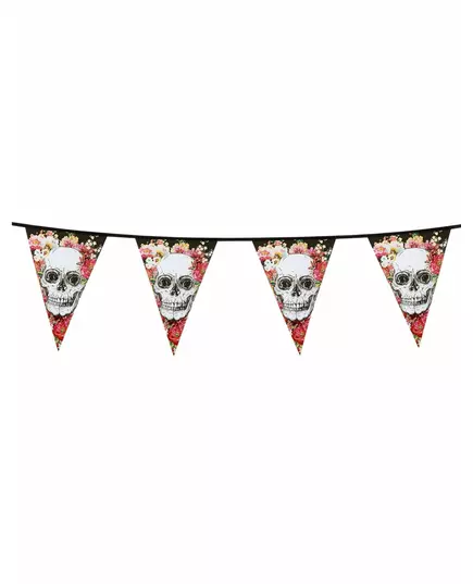 Svart plastgirlang med blomsterskelett 6 m