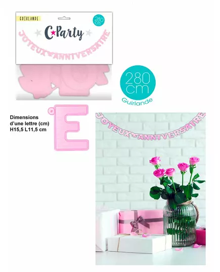 Grattis på födelsedagen-girlang rosa 280 cm