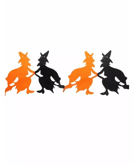 Pappersgirlang med orange och svart häxa till Halloween 240 cm