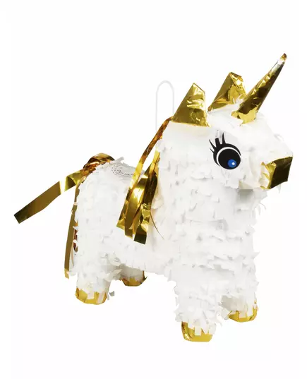 Mini-piñata enhörning vit och guld 21 x 17 cm