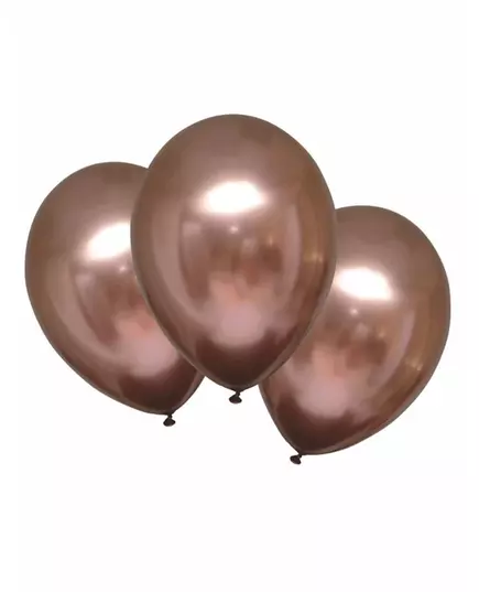 6 satinrosa guldfärgade latexballonger 28 cm