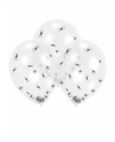 6 transparenta latexballonger med spindelkonfetti 27,5 cm