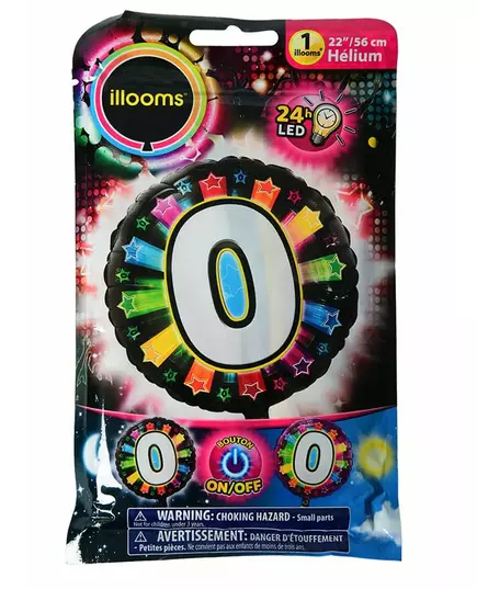 Illooms® LED-aluminiumfolieballong siffra 0 flerfärgad 50 cm