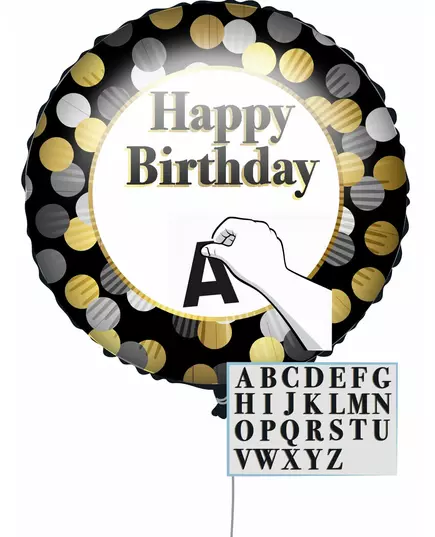 Anpassningsbar Happy Birthday-ballong svart och guld 43 cm