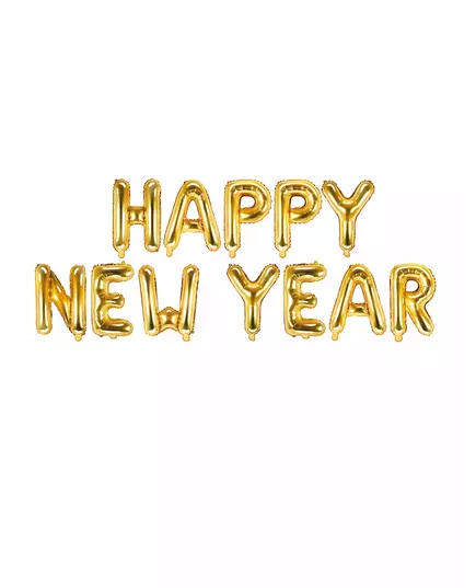Happy New Year-ballong med gyllene bokstäver i aluminium 370 x 35 cm