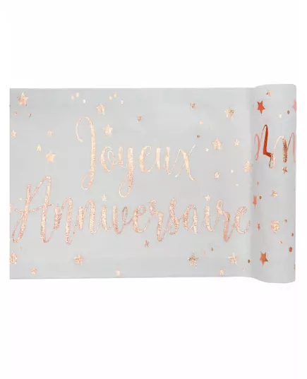 Bordslöpare i bomull Happy Birthday roséguld 3 m x 28 cm