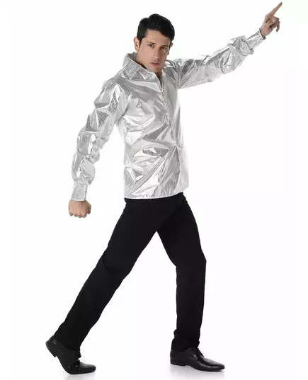 Glittrig silverfärgad discotröja för herr, Storlek: Medium