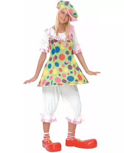 Maskeraddräkt clown med färgglada prickar dam