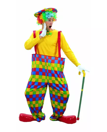 Färgglad rutig clownmaskeraddräkt herr