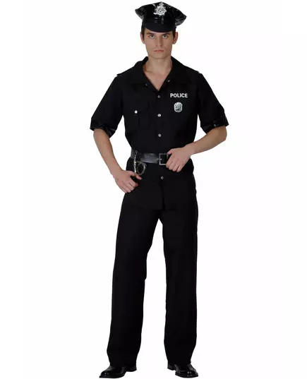 Svart polismaskeraddräkt herr, Storlek: Large