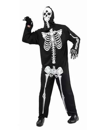 Svart skelettmaskeraddräkt herr Halloween, Storlek: Medium/Large