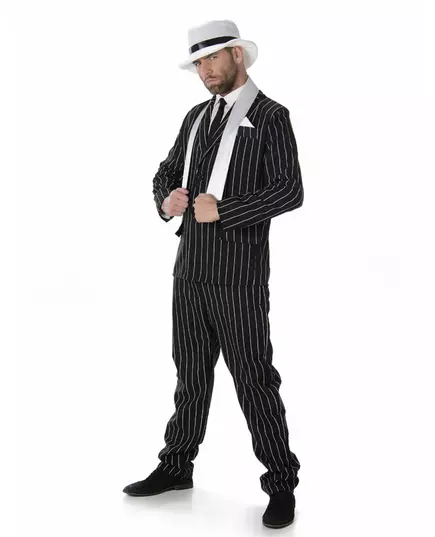Svart gangster-maskeraddräkt herr, Storlek: Medium