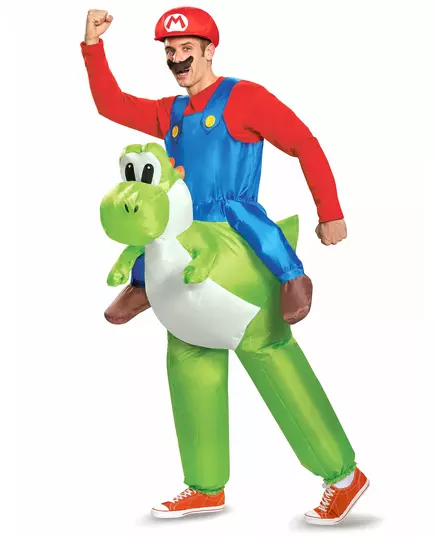 Uppblåsbar Mario på Yoshi-maskeraddräkt Nintendo® vuxen