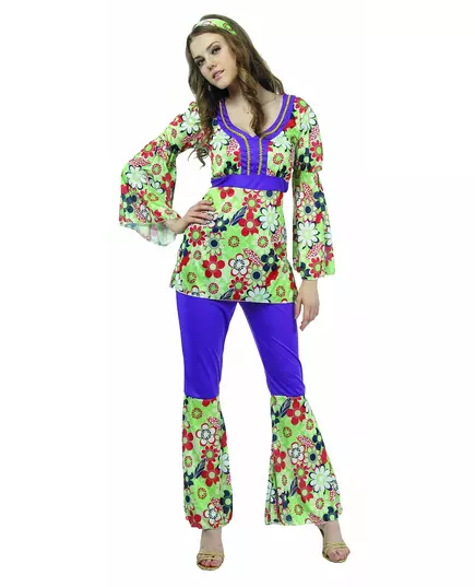 Blommig lila hippie-maskeraddräkt dam