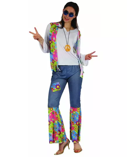 Hippie peace and love-maskeraddräkt dam, Storlek: Small