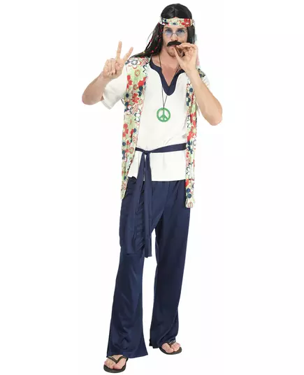Blå hippiemaskeraddräkt herr